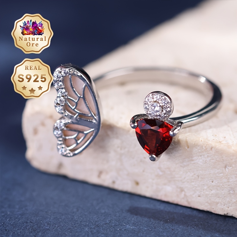 Women's S925 Silver Adjustable Open Gemstone Ring