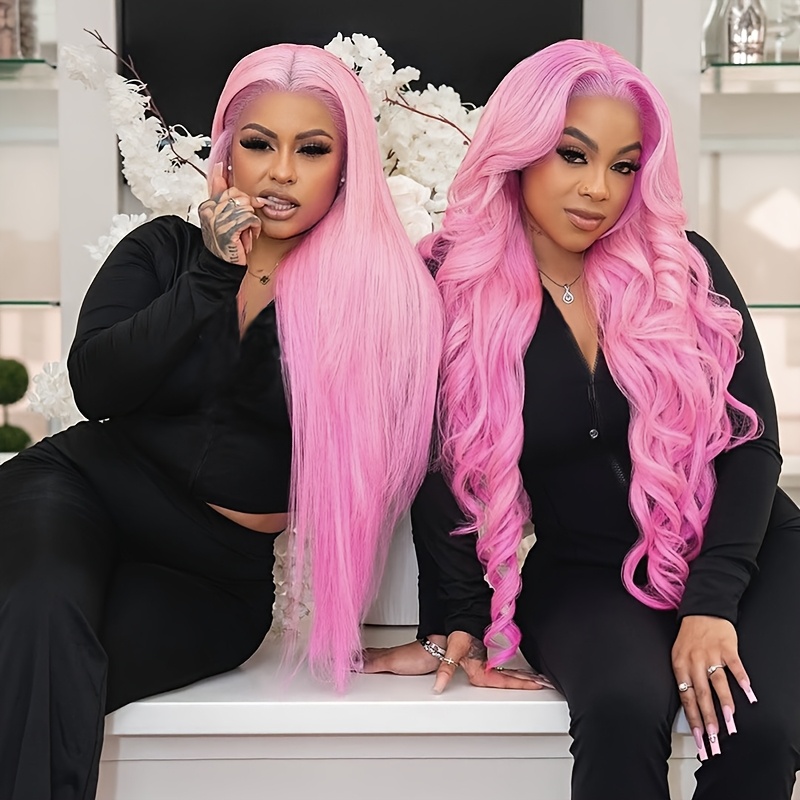 26 long curly wave pink synthetic lace front wig heat - Temu  display picture 3