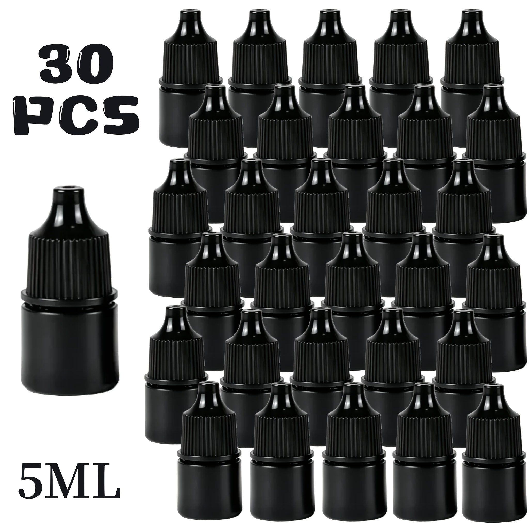 TEMU 30pcs Black Light-proof Squeeze Dropper Bottles, Portable Pe Small Black Bottles, Reusable Liquid Storage Bottles, With 5ml, 10ml, 20ml 3