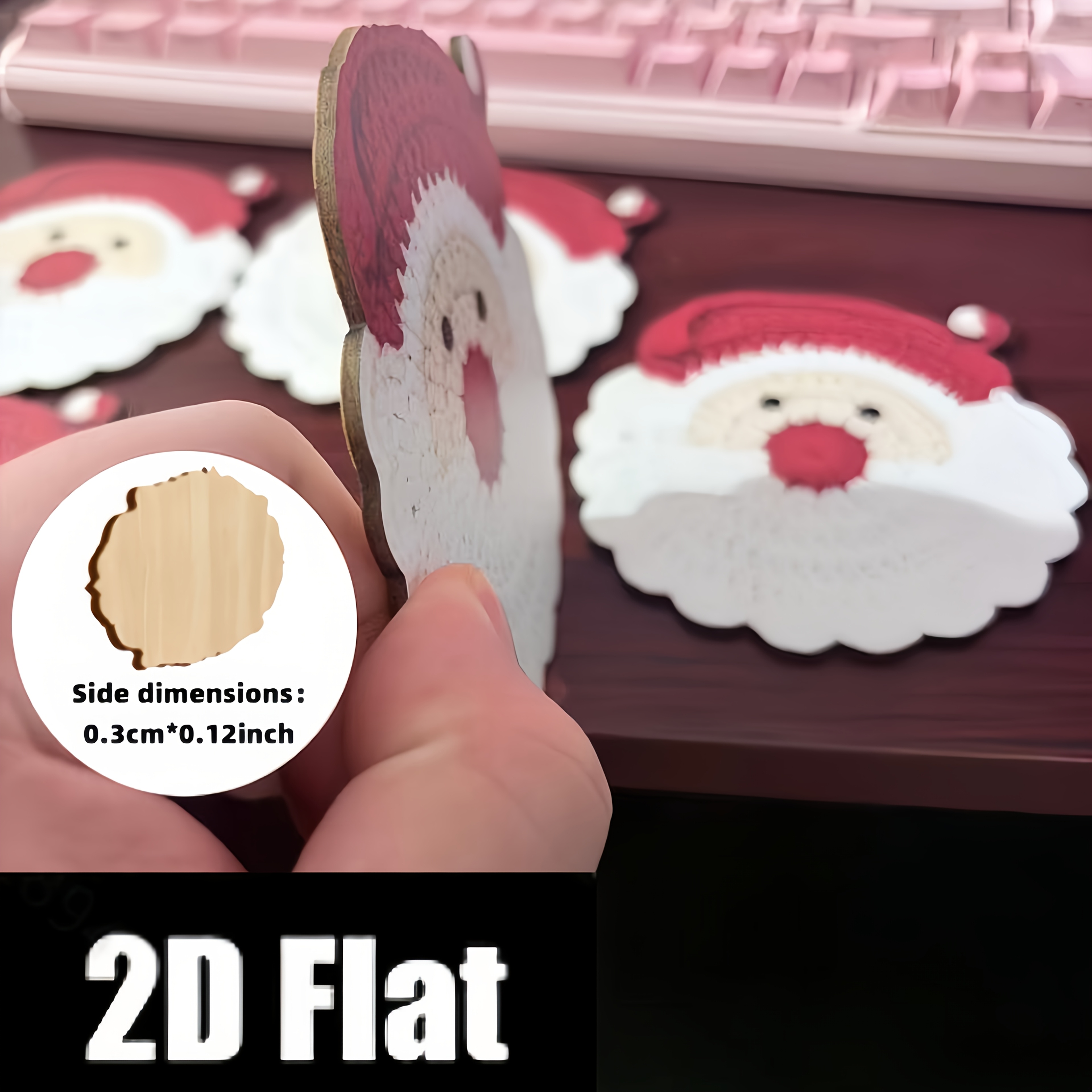 TEMU 2d Santa Claus Wooden Coasters 6pcs Set, Christmas Holiday Table Heat-insulating Wooden Decorative Coasters, Santa Claus Wooden Coasters, 6pcs