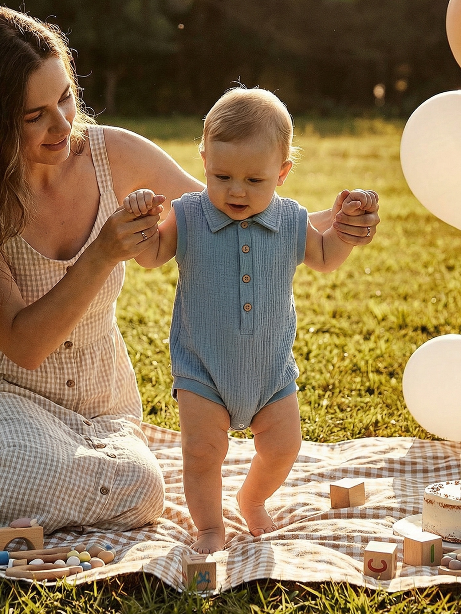 Baby Sleeveless Turn-Collar Button Closure Solid Summer Bodysuit