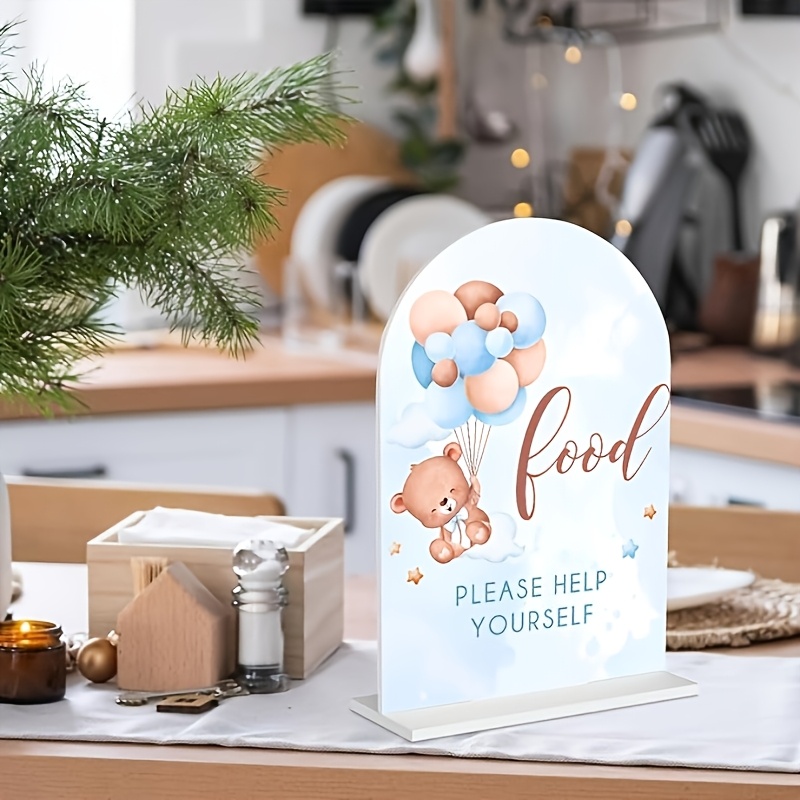 TEMU 2d Flat, 1pc, Teddy Bear Baptism Decorations - 't Wait! Teddy Bear Themed Baptism Decorations, Teddy Bear Themed Food - Please To Enjoy. Acrylic
