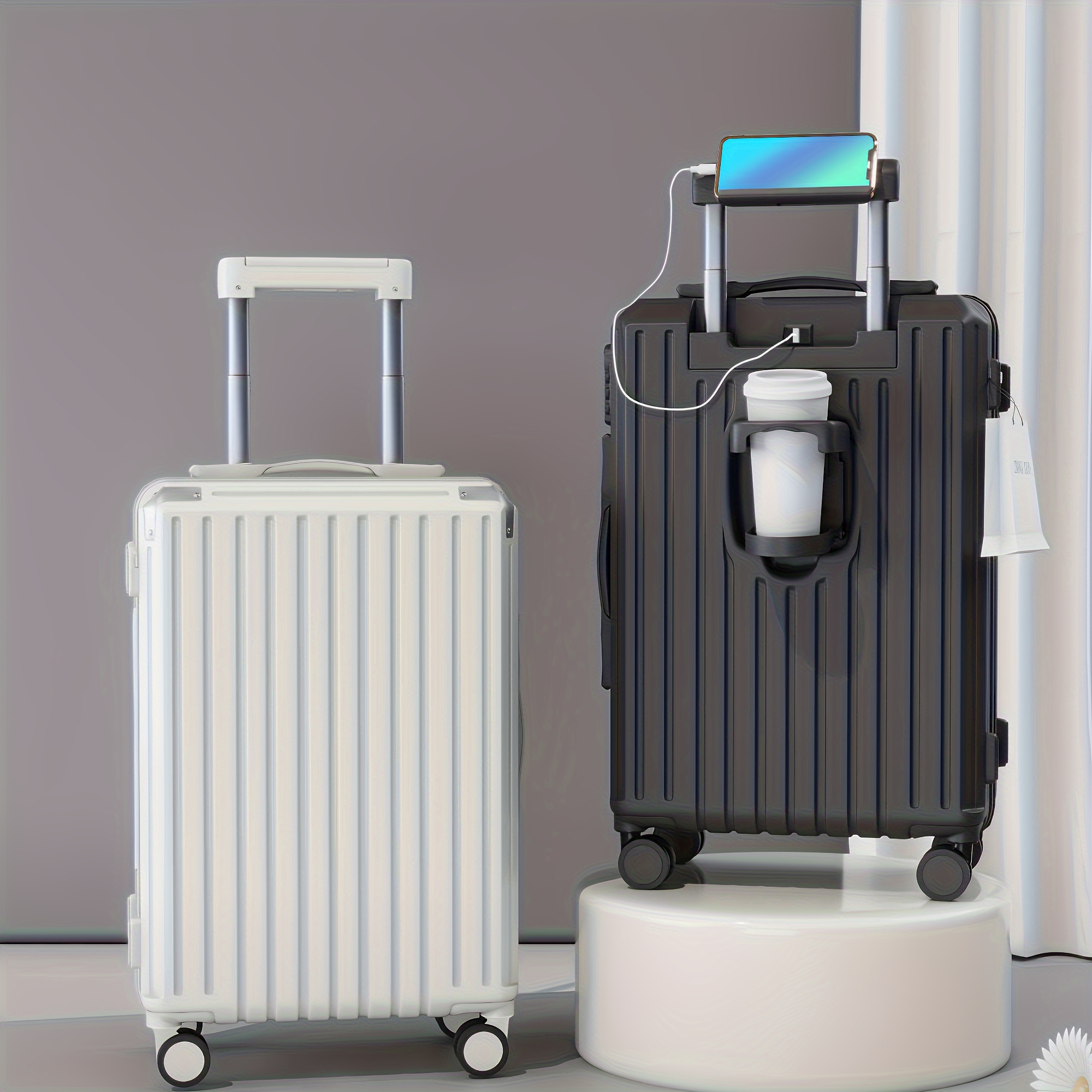 

Luggage With Retractable Handle, , Usb Charging, Abs+pc Material, Aluminum Frame, Multi-functional Travel Bag