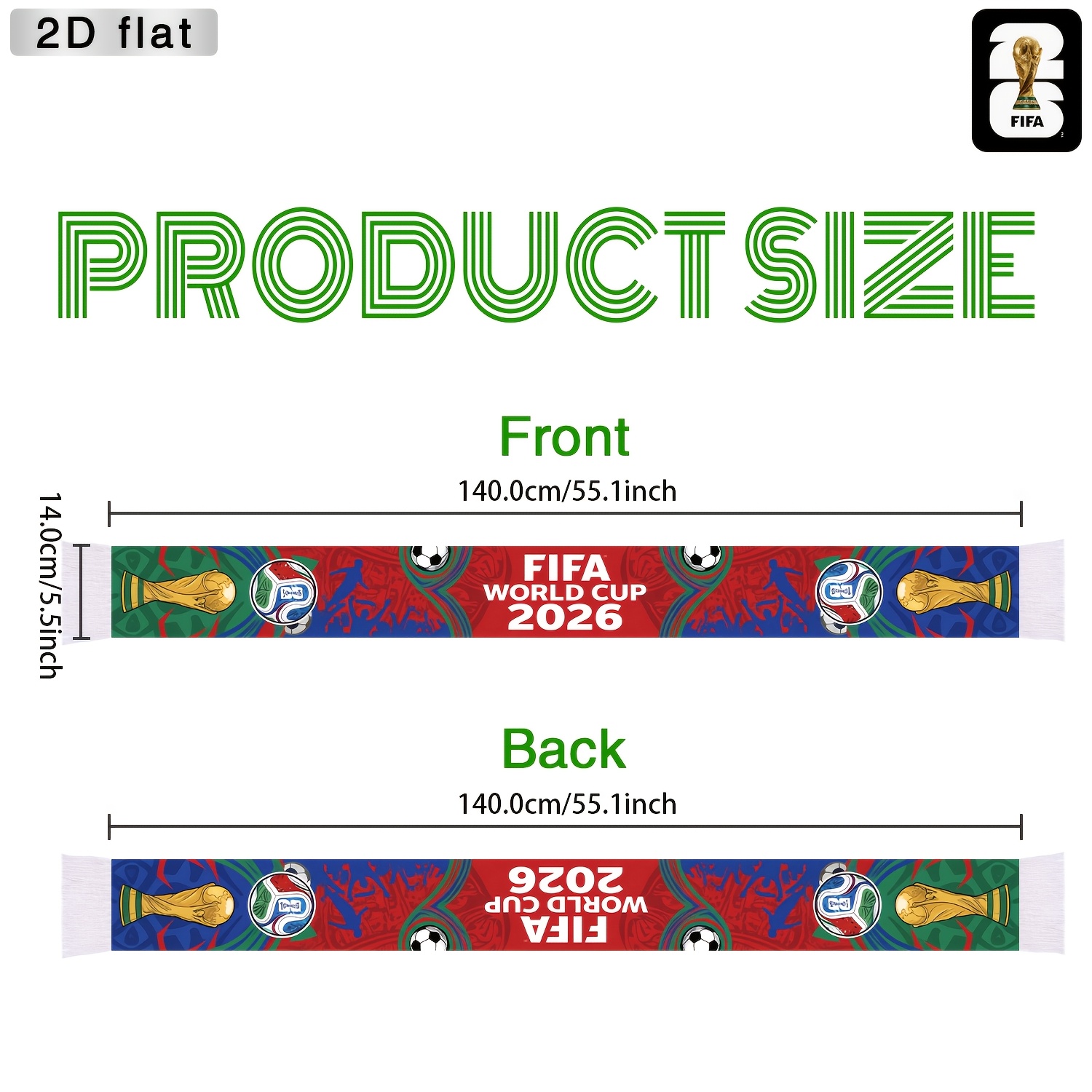 E-shop Offizieller -WM-Zuschauerschal mit Quasten – Fußball- & Pokal-Design-Fan-Flagge, Rot/Blau/Grün, geeignet für Spiel-Anfeuerung, Fan-Geschenk,
