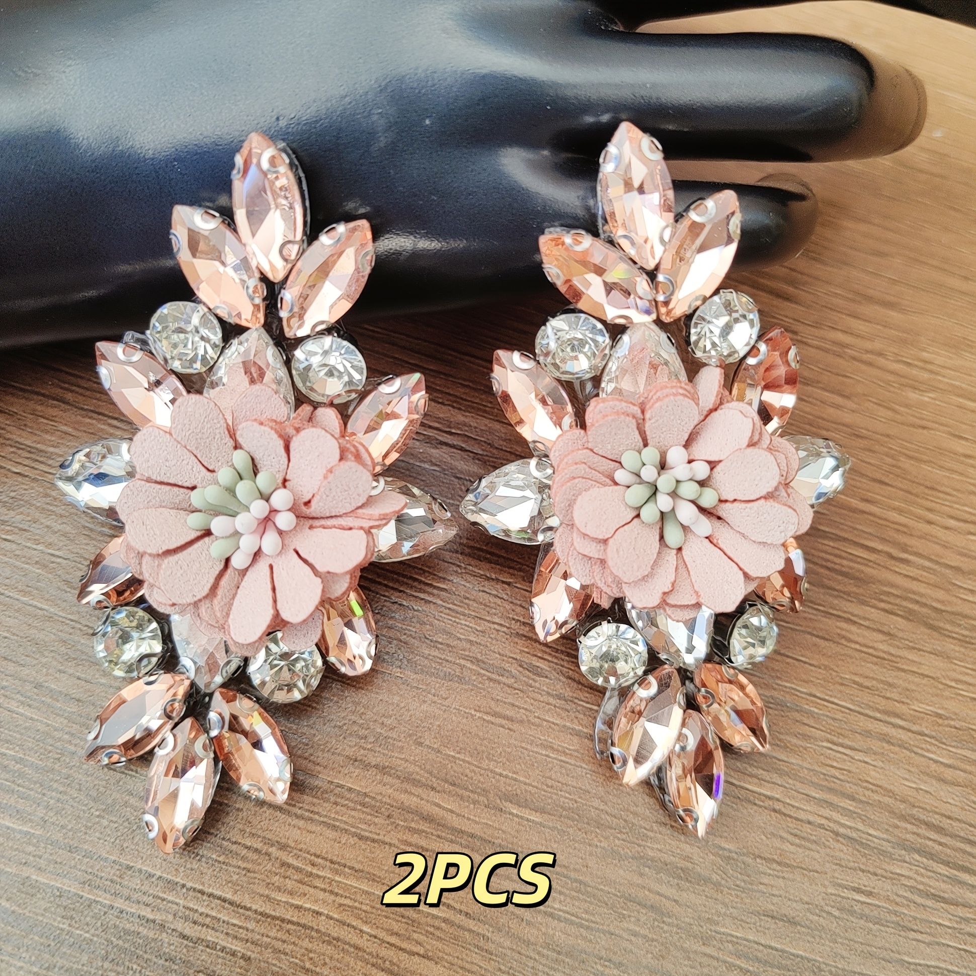 2pcs Three-Dimensional Flower Rhinestone Decorative Patch