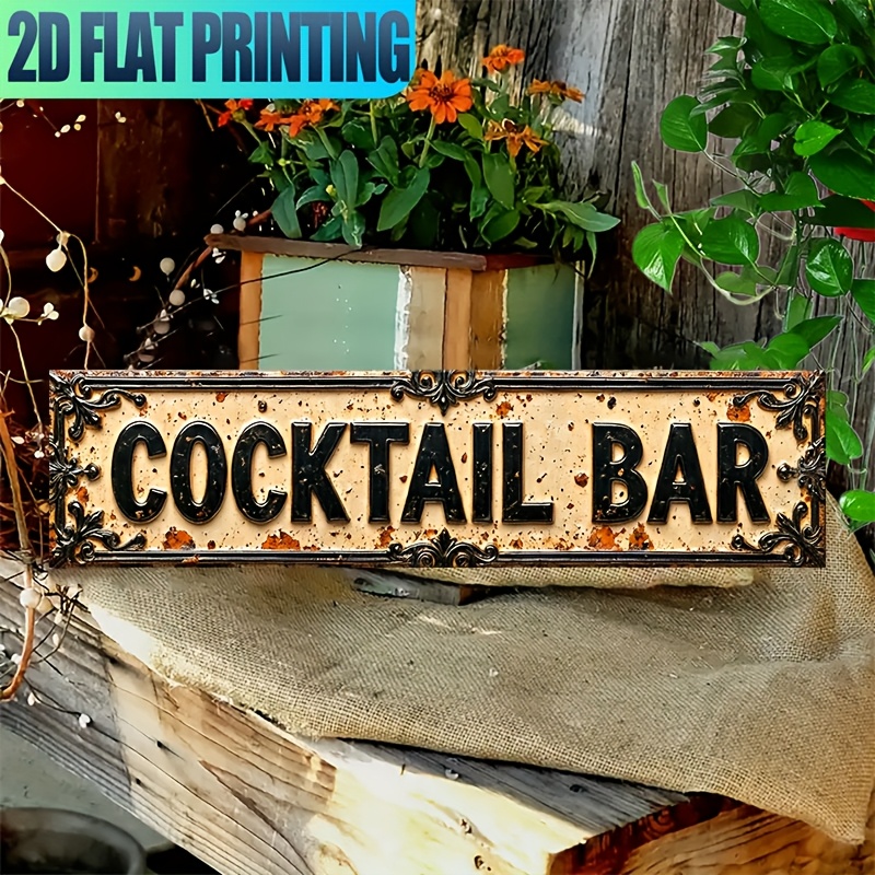 TEMU Plaque de bar vintage 2D à plat, 1 pièce - Plaque de bar rétro murale en aluminium avec décorative de 40,64x10,16 cm , la ferme, le porche et