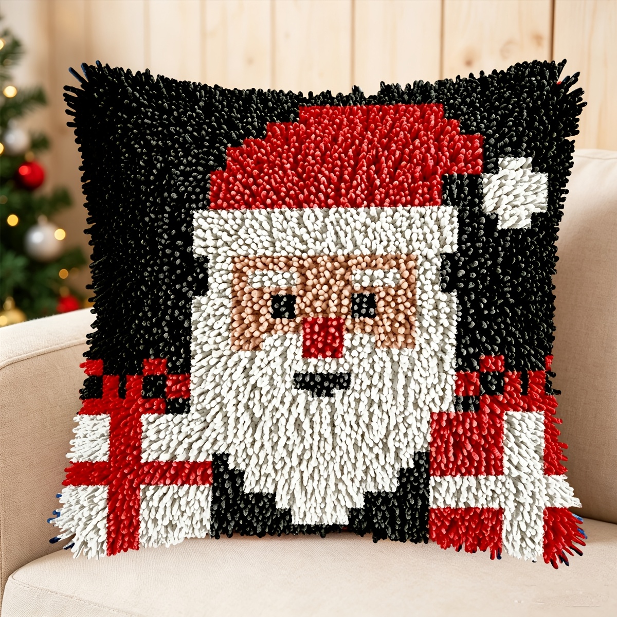 Santa Claus Latch Hook Pillow Kit for Beginners
