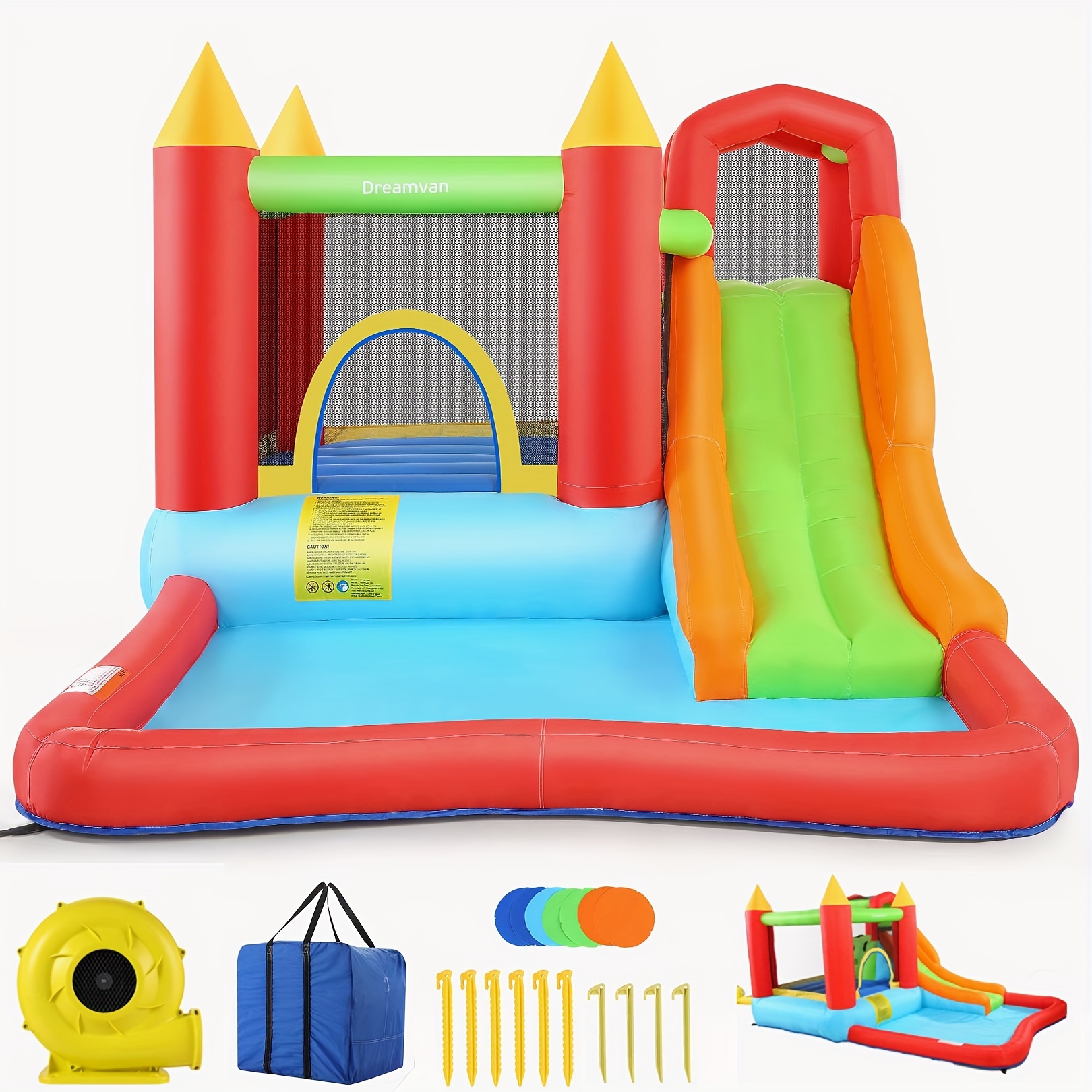 

Inflatable Bounce Bouse Bouncy Castle With Blower, Outdoor/indoor Bouncy House Water Park For Backyard With Splash Slide, Climbing Wall, Ball Pit, Jumping Area (146" X 103" X 73")