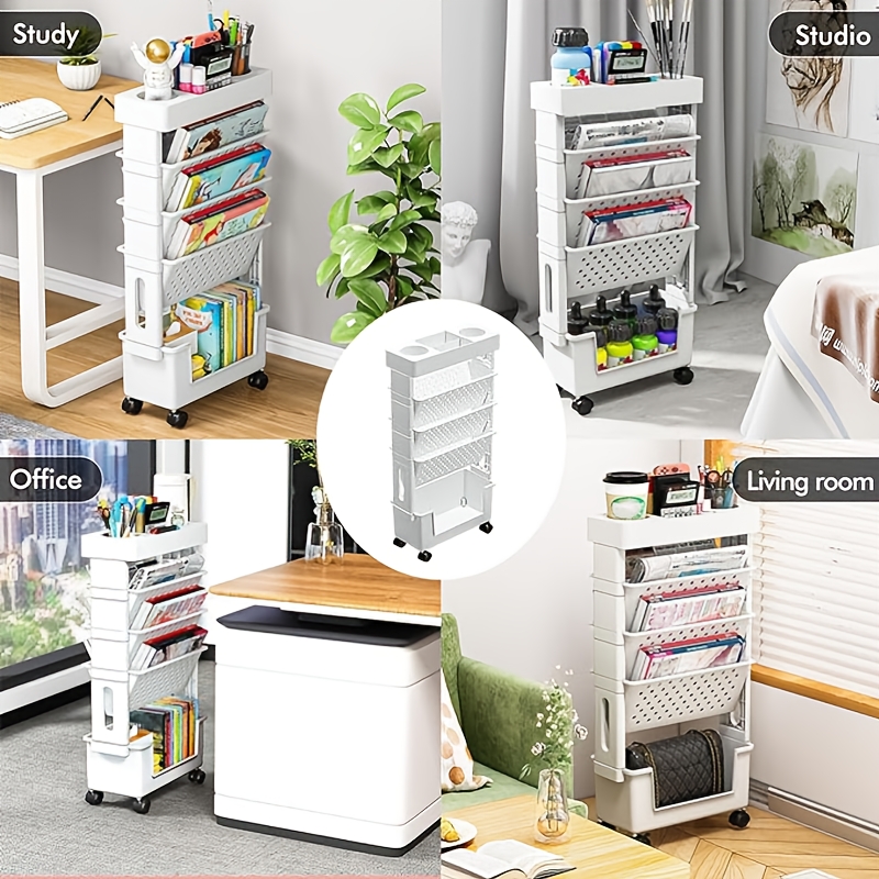 1   de estantería móvil de 5 niveles, organizador de almacenamiento de pvc para  ,   y hogar, estantería para documentos y revistas, organizador de escritorio para suministros de  , carrito de almacenamiento de   y libros Detalles del producto 3
