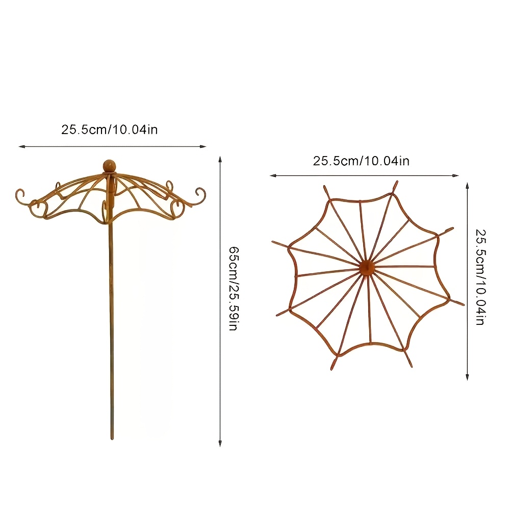 Image of Retro Rust-colored Iron Umbrella Climbing Vine Flower Stand Outdoor Courtyard Floor-inserted Flower Stand Rose Ivy Climbing Frame Garden Landscape Decoration Ornaments
