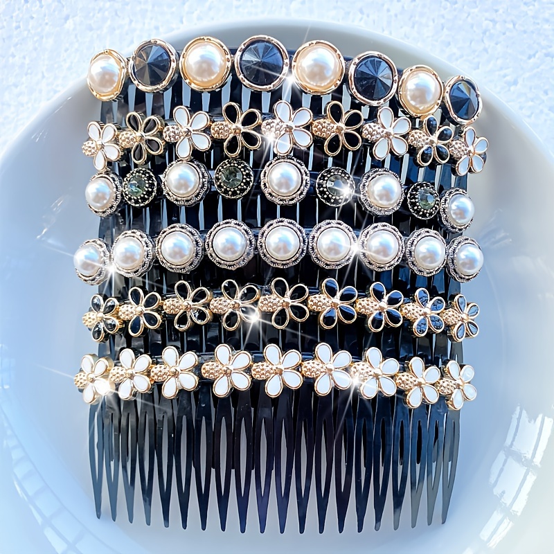 

Elegant 3pcs Pearl & Floral Hair Comb Set For Women - Hypoallergenic, Textured Texture, All Hair Types - Chic Side Combs For Stylish Updos & Bangs, Ideal For Weddings &