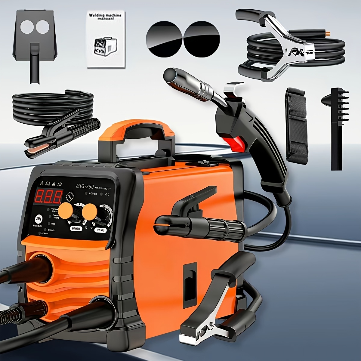 MIG-350/MIG-250 3 In 1 Welding Machine, 110V 60Hz 105A Gasless MIG/Stick ARC Welder With Orange Rubber Case, Complete Starter Kit Include Welding Wire, Rods, Mask Gloves, Portable Welder For Beginners Home Industrial Repair