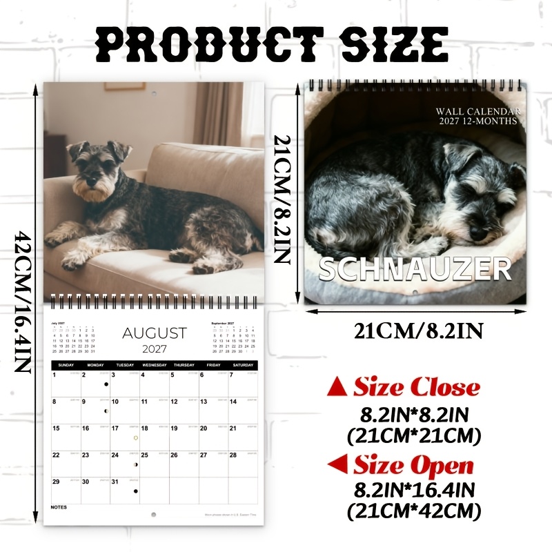TEMU 2027 Cute Schnauzer Dog Wall Calendar Planner, 12-month Large Layout, Monthly Photos & Closure, For Home, Office, Daily Plan, Ideal Christmas &