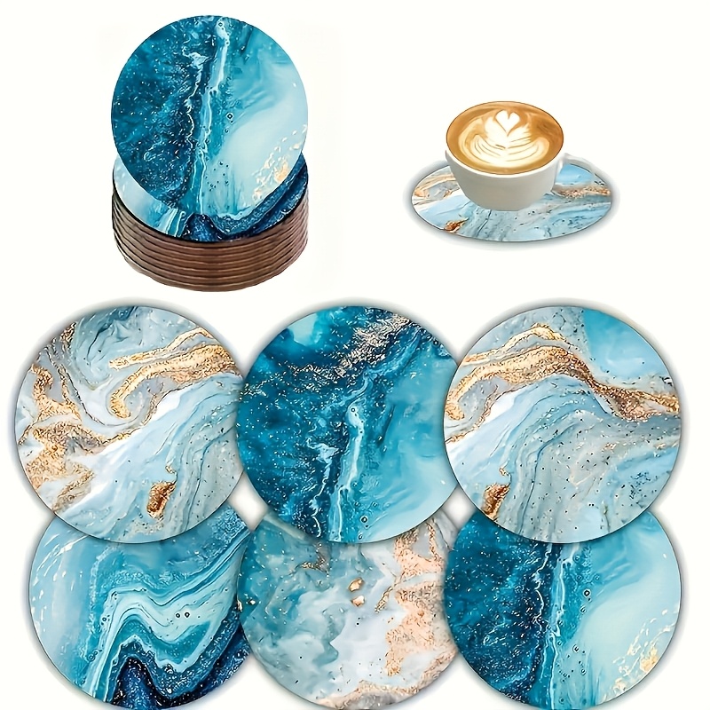 

[6pcs Ocean Theme Coasters] 6pcs Set Summer Ocean Theme Coasters, Wooden Heat-resistant, Anti-scald, Non-slip, Decorative Table Mats, 10cm X 10cm, For Home, Office, And Party, Thanksgiving Holiday