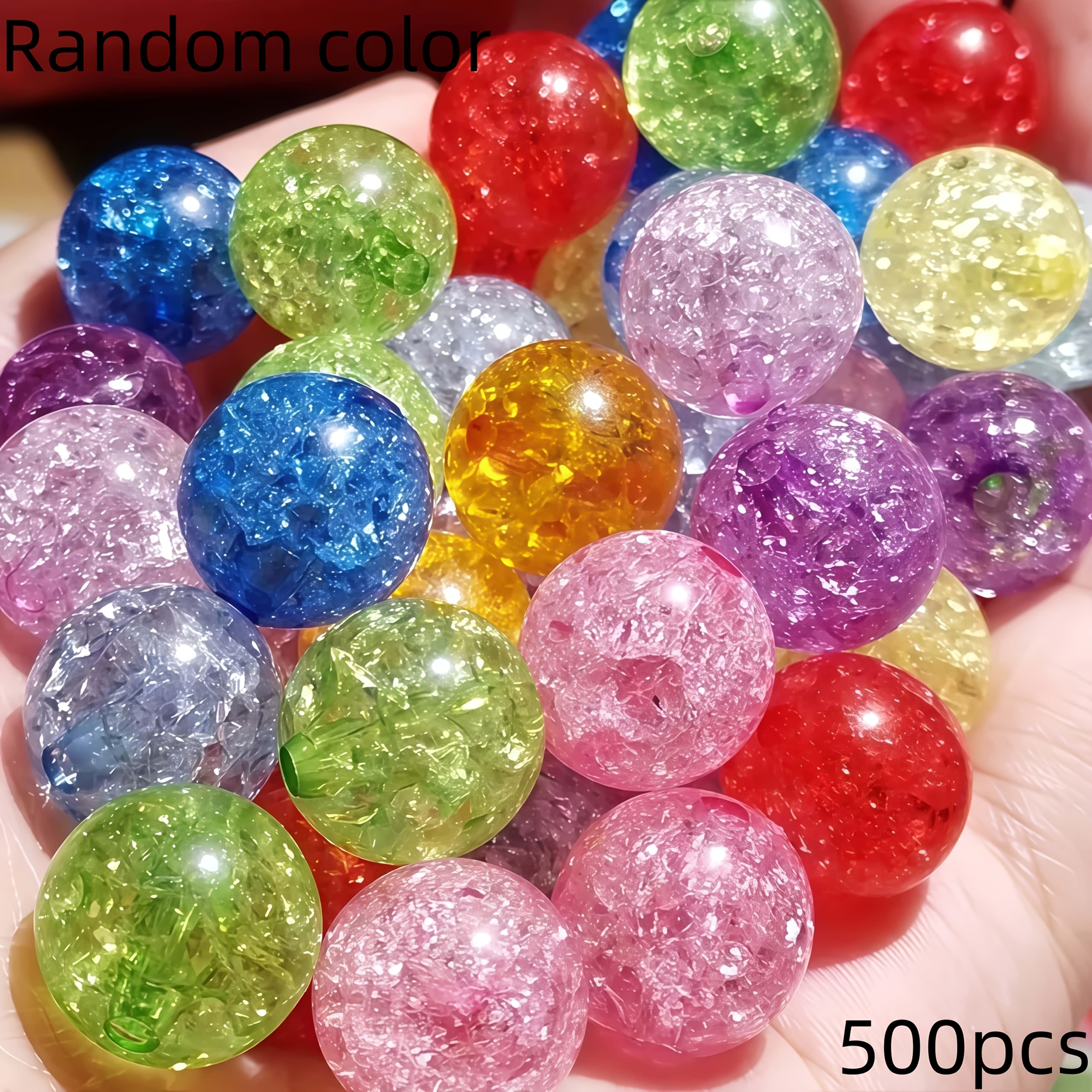 TEMU 500pcs 8mm Acrylic Transparent Cracked/ Round Beads For Diy Crafts, Random Mixed Colors Decorative Beads