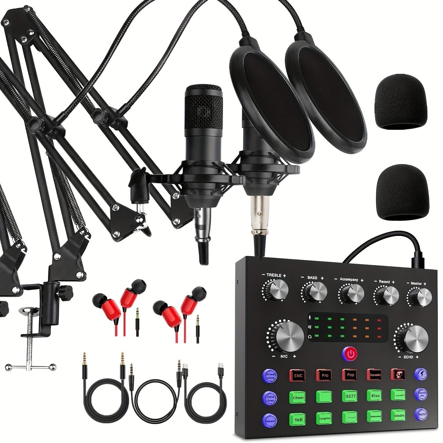 

Podcast Equipment Bundle For 2, Podcast And V8s Sound Card, Voice Changer-audio Interface - Suitable For Recording, Singing, And Games.