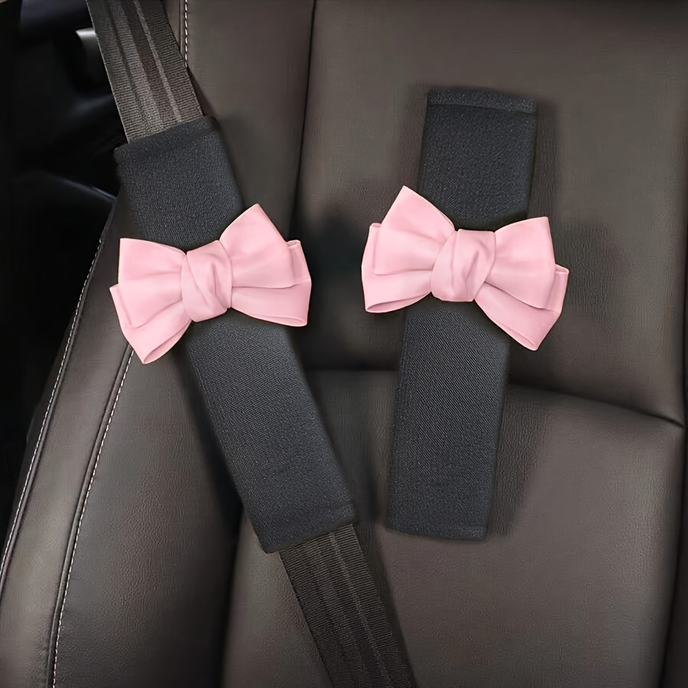 Image of 2pcs Car Seat Belt Shoulder Pads, Cute Pink Bow Tie, Universal Car Safety Belt Anti-chafing Protector, Car Interior Additions