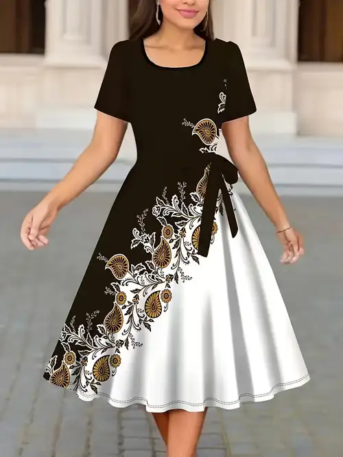 women's floral print princess collar elegant a-line dress - summer short sleeve, machine washable, contrast for casual & formal occasions, princess dress, formal occasion wear, classic aline silhouette, nontransparent fabric | Great women's floral print princess collar elegant a-line dress - summer short sleeve, machine washable, contrast for casual & formal occasions, princess dress, formal occasion wear, classic aline silhouette, nontransparent fabric | Great