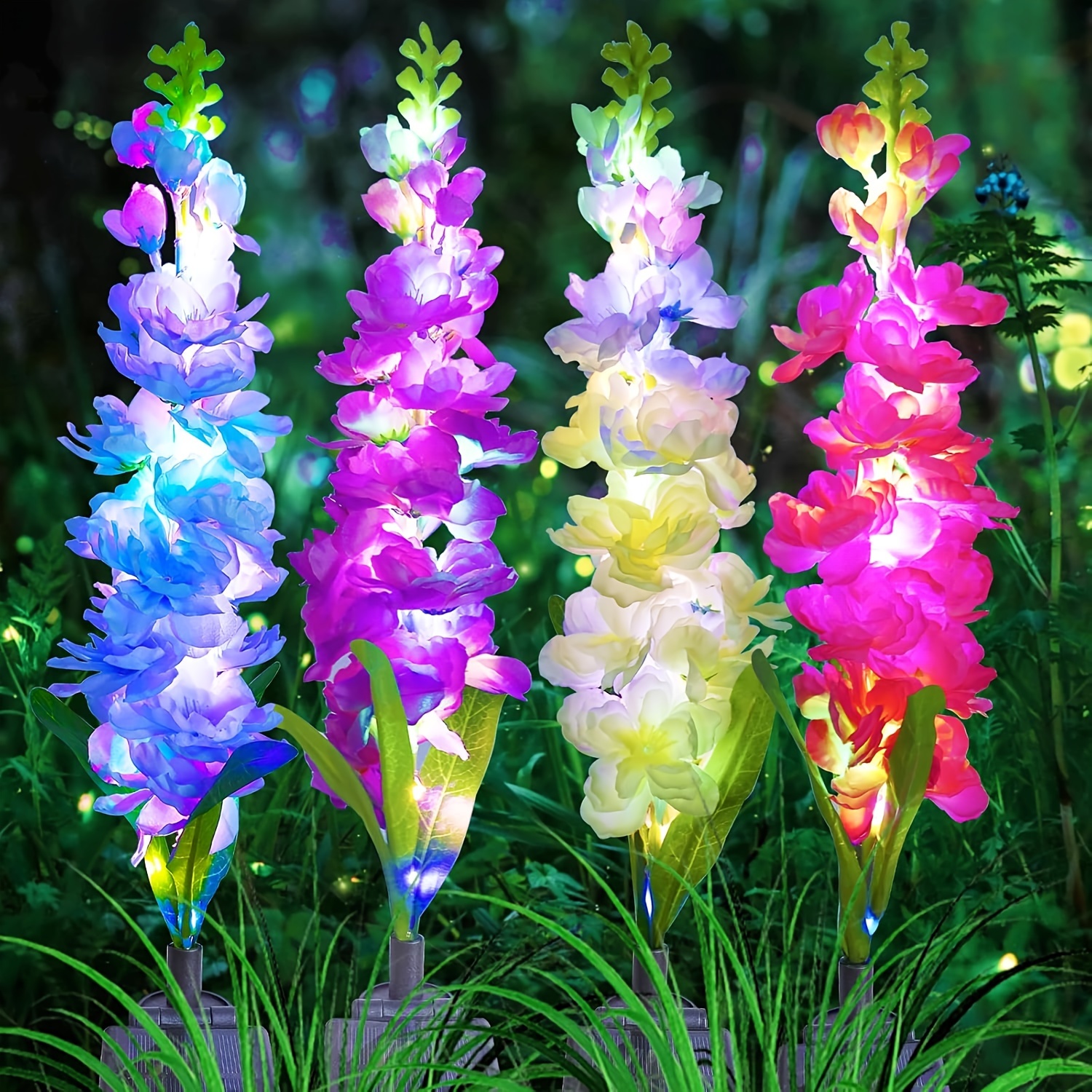 TEMU 4 Pack 80 Leds Solar Flowers Lights, Solar Garden Lights, Ip4x Waterproof Solar Outdoor Lights, For Outside Wedding Party Garden Yard Patio Lawn