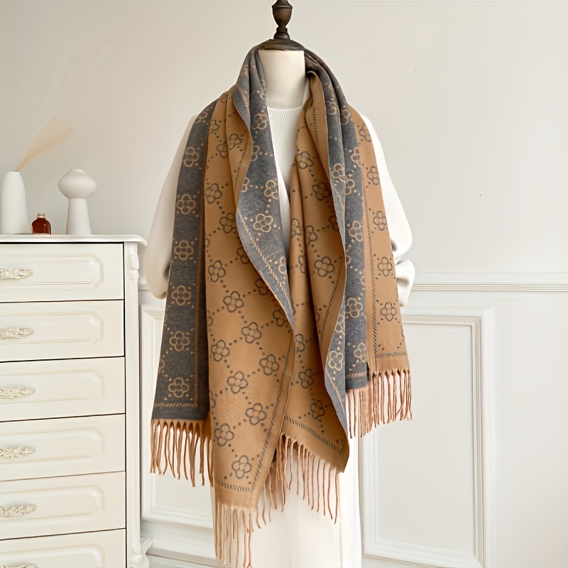 TEMU 1pc New Style Extra Large And Thick Camel Gray Double-sided Warm Long Scarf For Women, Air-conditioned Shawl Stole, Versatile High-end Scarf