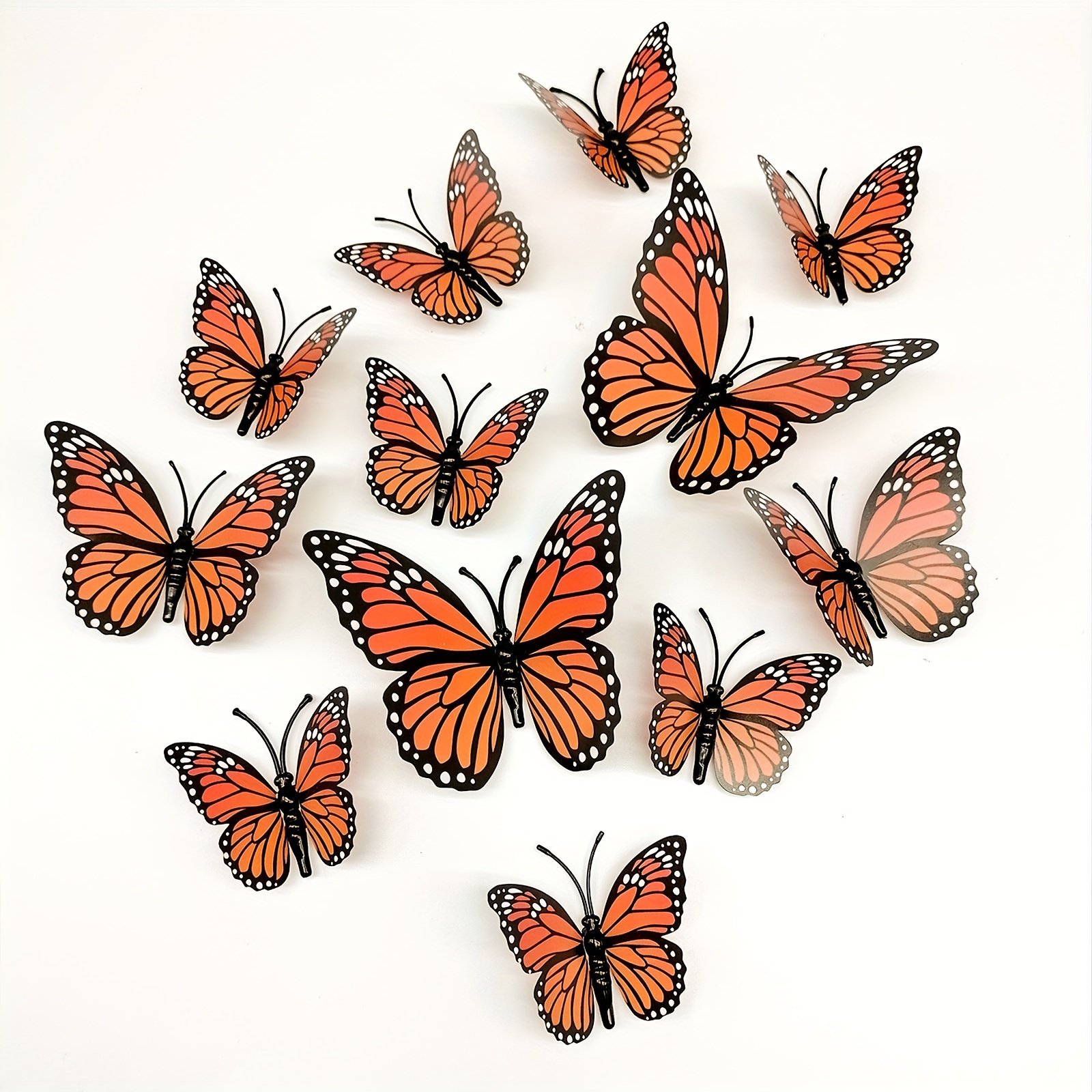 

12pcs 3d Monarch Wall Decals - Pvc Plastic Butterflies For Decor, Ideal For Weddings, Birthdays, Graduations, And Patriotic Celebrations, Christmas Holiday Ornaments, No Electricity Needed