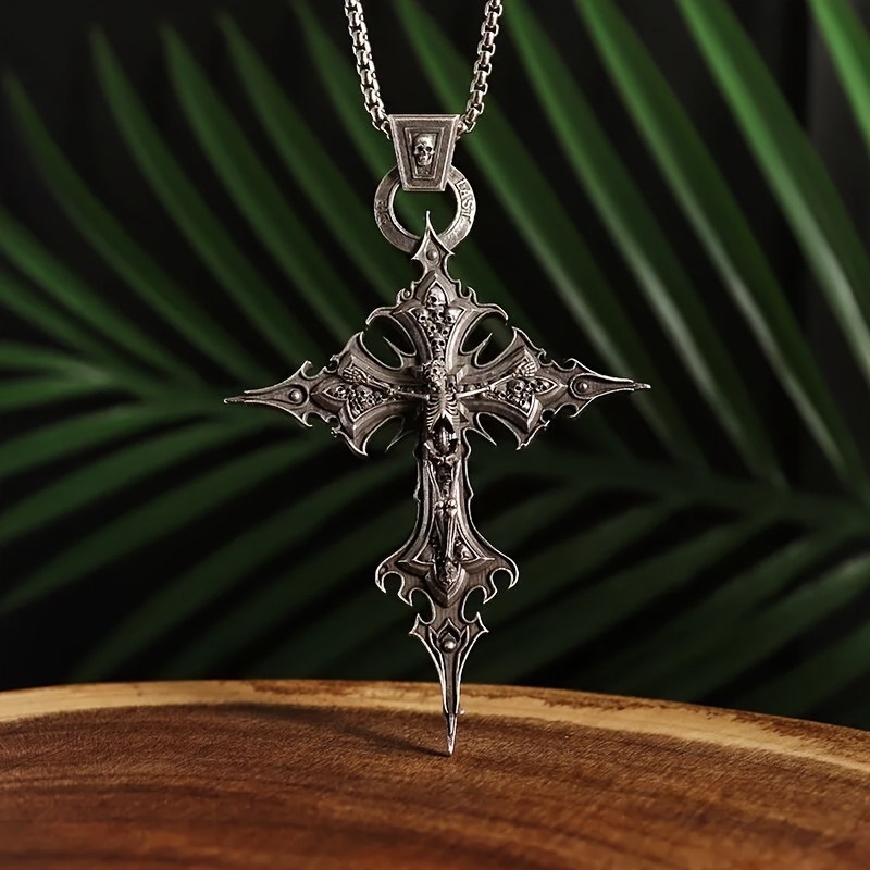 1pcs set retro punk skull cross pendant necklace for men and women personalized cool hip hop rock amulet jewelry gift details 0