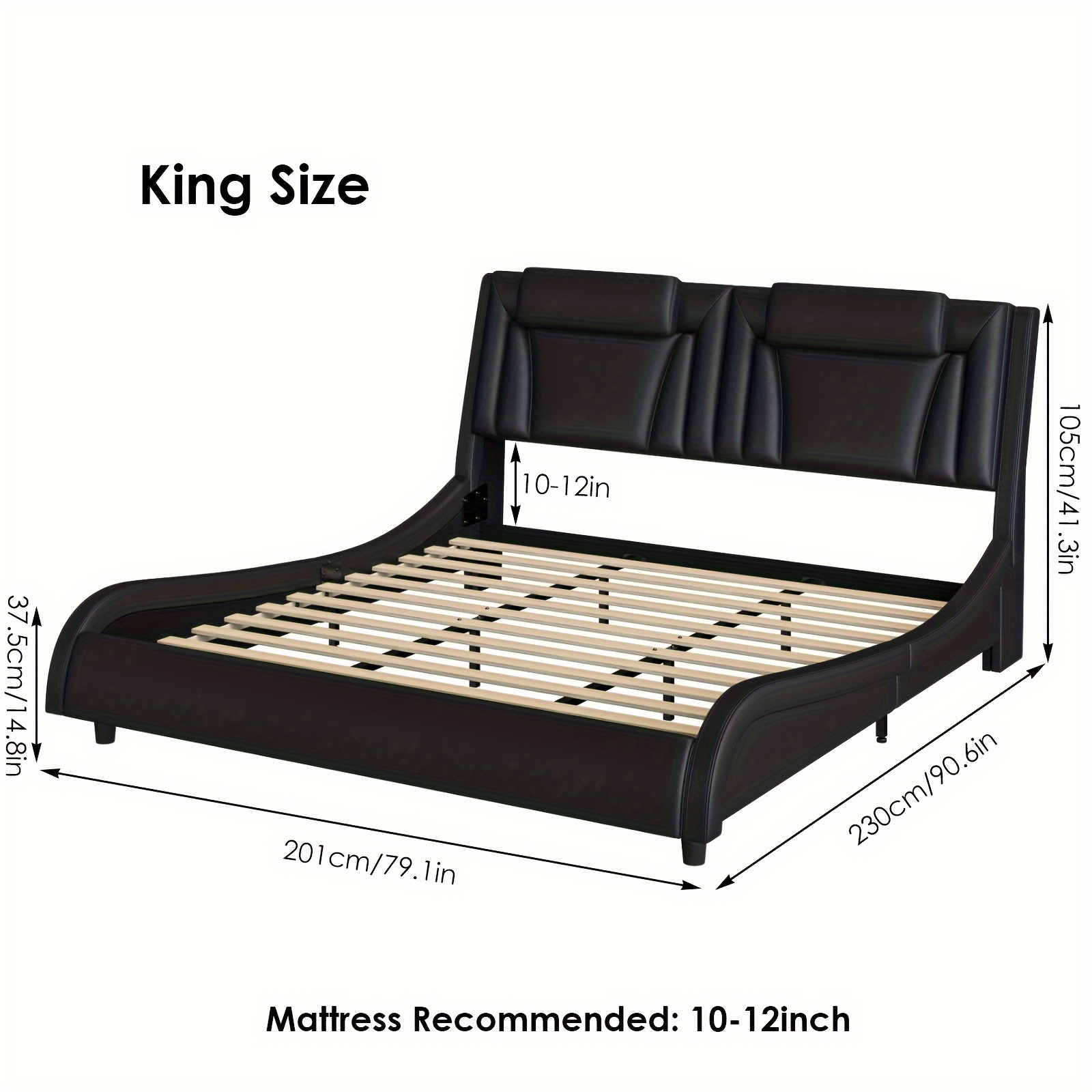Upholstered Bed Frame Available in Full, Queen, And King Sizes Featuring an Adjustable Headboard, a Wavy Design, a Removable Backrest, And Solid Wooden Slats for Support, Eliminating The Need for a Box Spring, Offered in Faux Leather in White