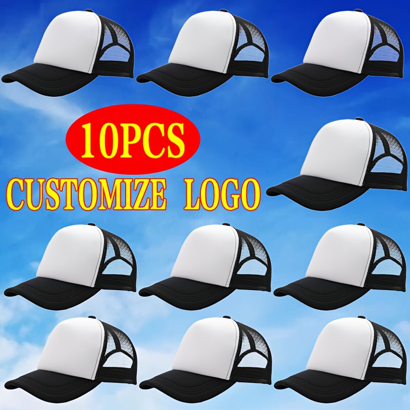 10pcs Custom Logo Trucker Hats, Adjustable Mesh Caps
