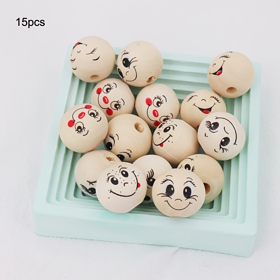 Image of 25pcs/15pcs 20mm Wooden Beads Happy For Jewelry Making Suitable For Worms Bug Keychains Bracelets Necklaces, Creative Additions Christmas Tree Decorations Farmhouse Garden Beads Handmade Crafts Gift