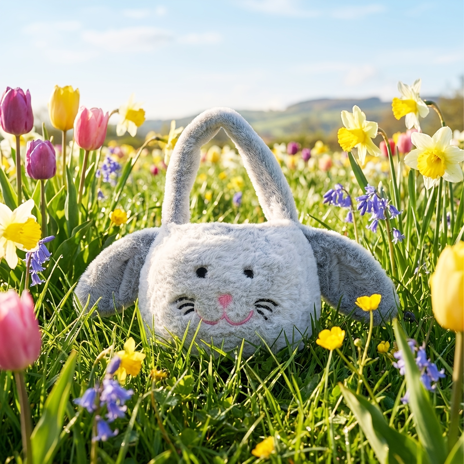 Gift For Her/him Plush Bunny Easter Party Favor Bag, Soft Fabric Egg Hunt Basket, Candy , Holiday Celebration Supplies