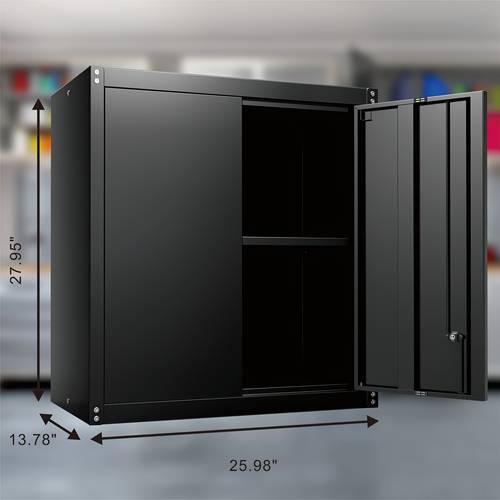 metal wall storage cabinet with locking doors wall mounted garage storage cabinets with 1 adjustable shelf and 2 doors steel cabinet for garage office and home black