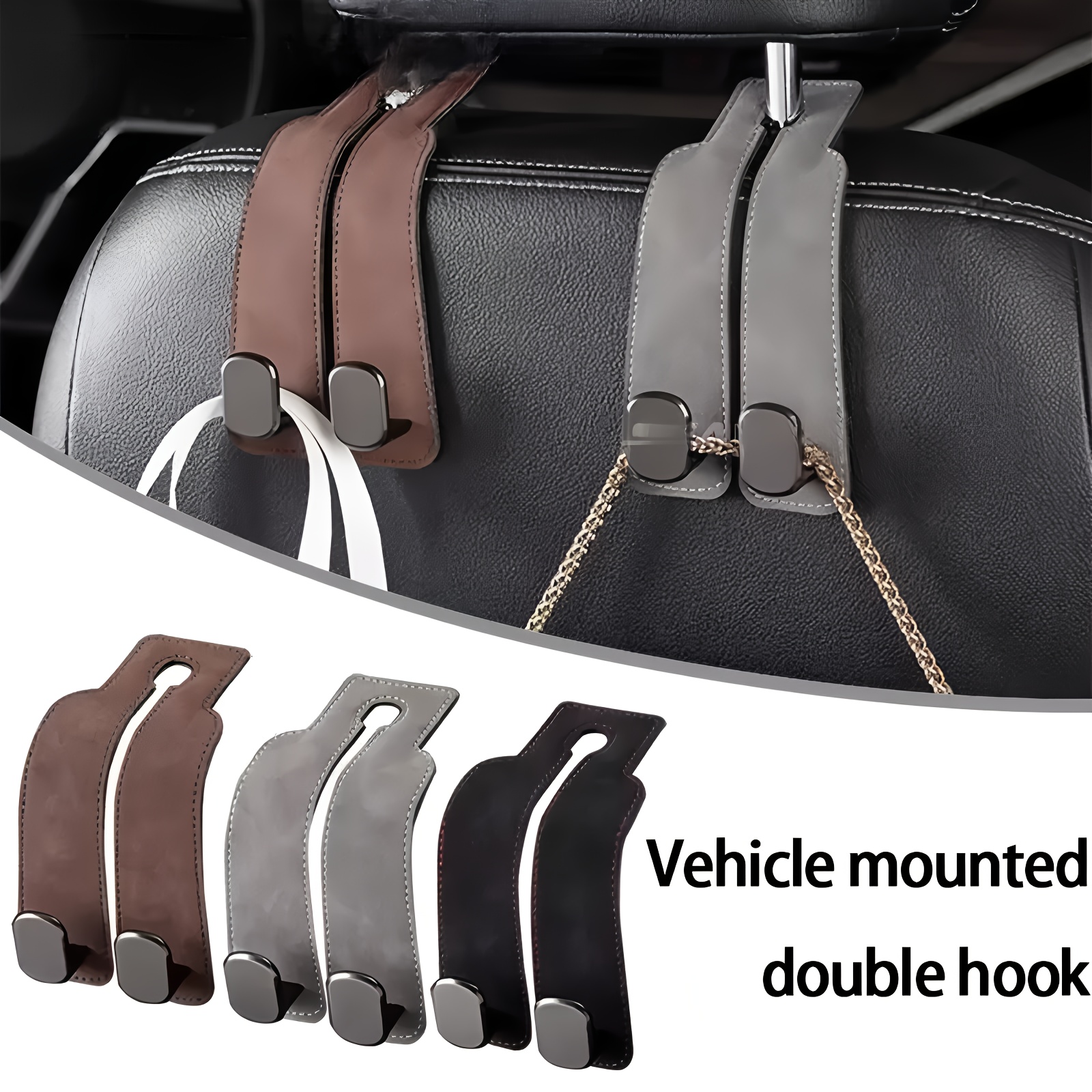 hooks for hanging bags on car headrests designed to organize and hold items on the back of seats