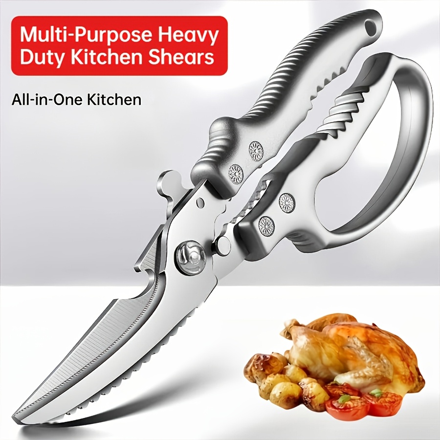 TEMU Heavy-duty Professional Kitchen Scissors - Steel Meat Shears, Kitchen Gadget With Non-slip Handle, Suitable For Home, Restaurant, Butcher,