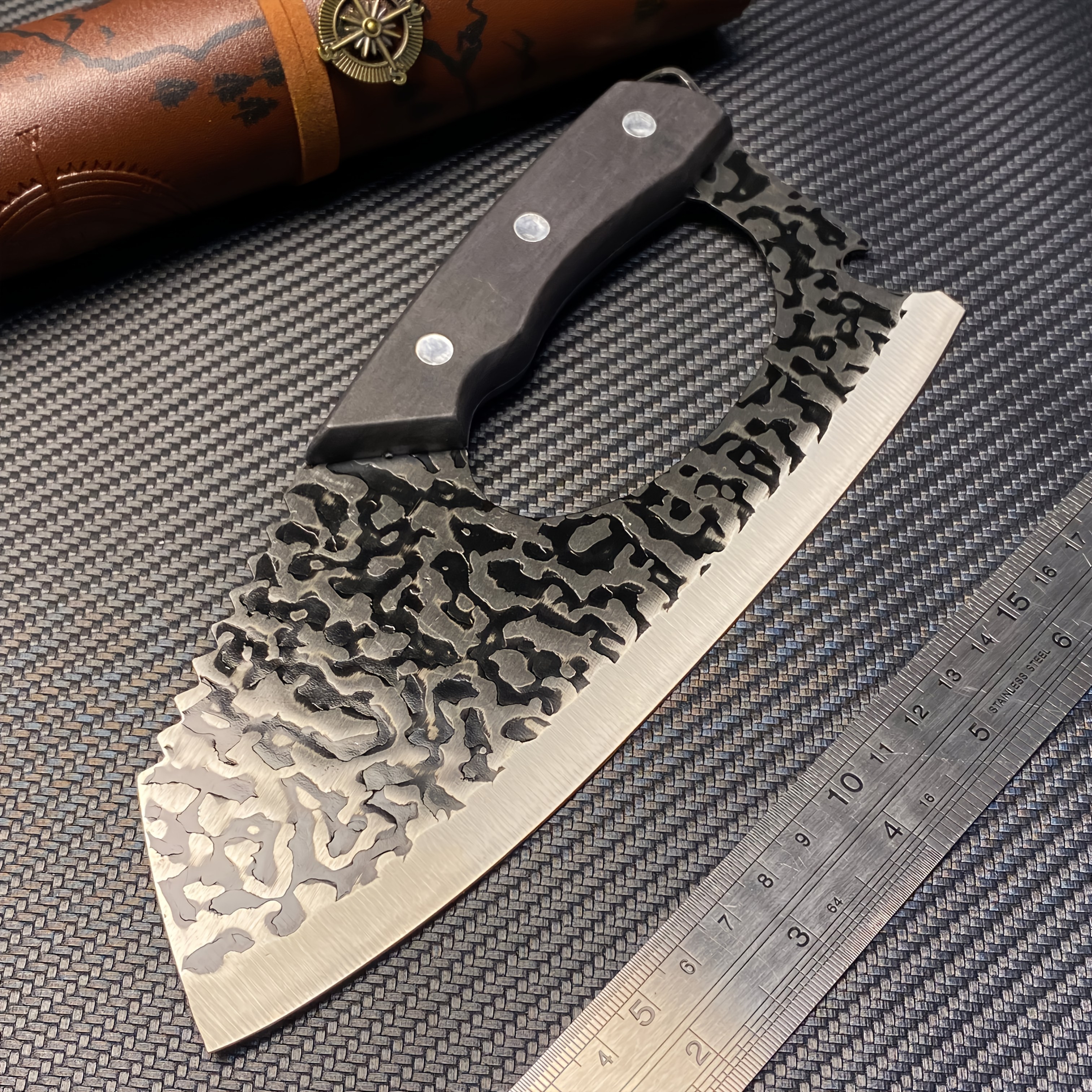 TEMU Kitchen Knife, Stainless Steel Chef's Knife With Ergonomic Pp Handle - Stylish Black And Gray Pattern, Design, Perfect For Cooking And A Great Gift For Mom Or Wife, Kitchen Utensil.