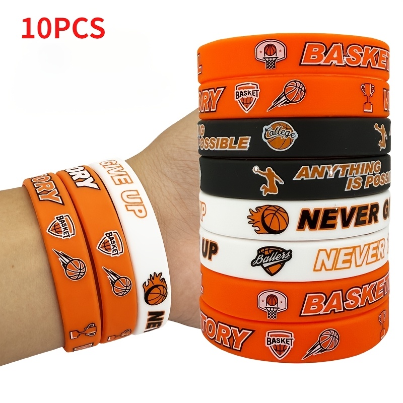 TEMU Gift For Her/him 10pcs Basketball Bracelets, Never Give Up Sports Wristbands, Perfect Basketball Favors & Gifts For Fans,random Color