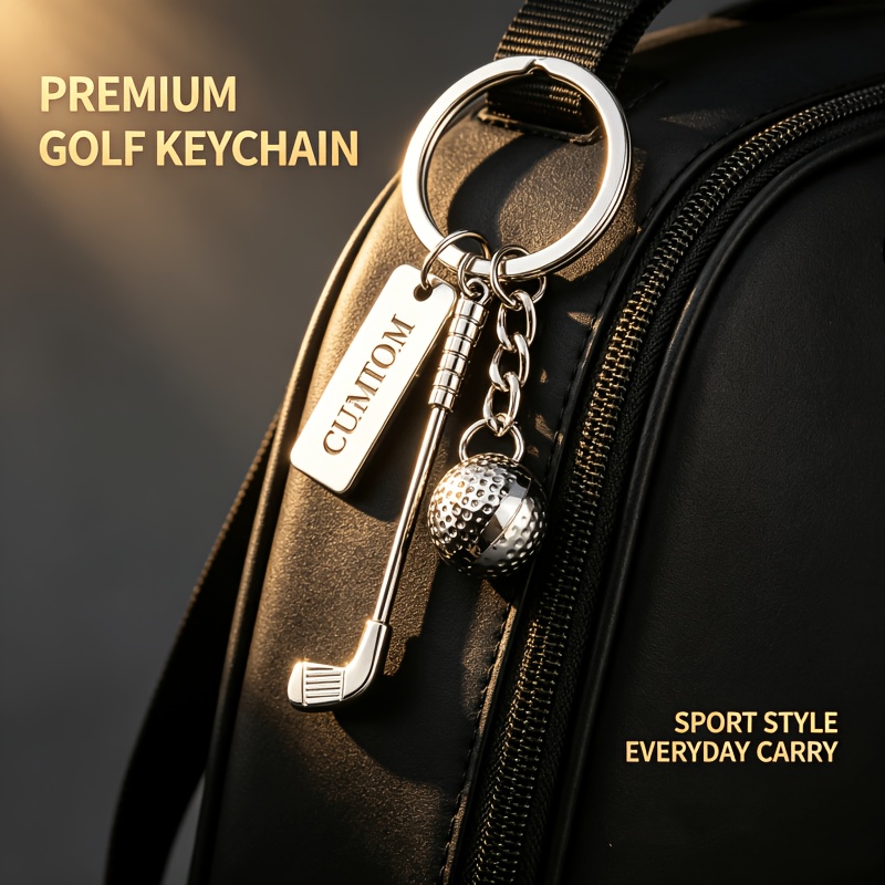 TEMU [laser Customization] Golf Club Keychain Metal Stainless Steel Laser Engravable Text And Graphics Custom Pendant Sports Style Personalized Key