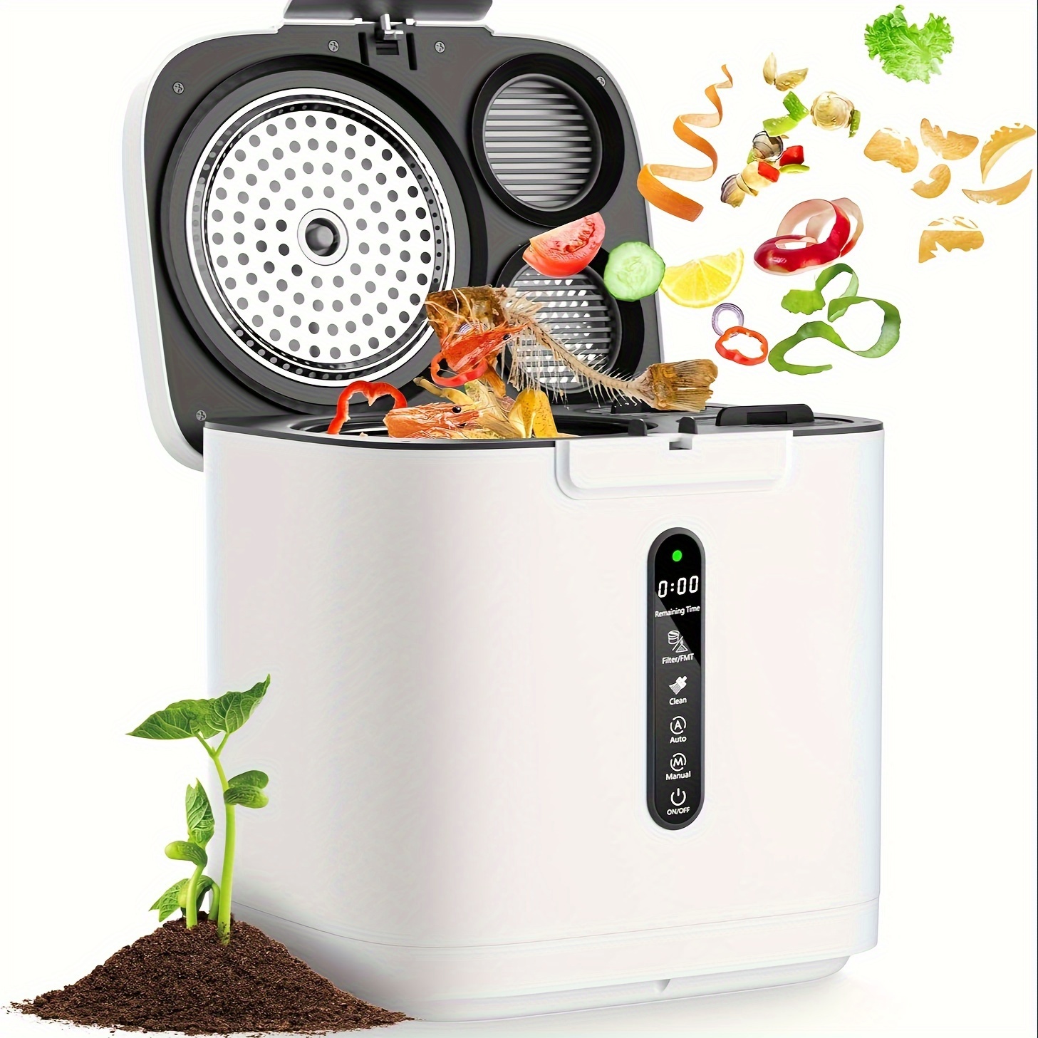 

Electric Composter For Kitchen Indoor: 4l Large Capacity Composter Kitchen Counter, Garbage Disposal Home Compost Machine With Timer Display, Turn Waste To Pre-compost For Plants