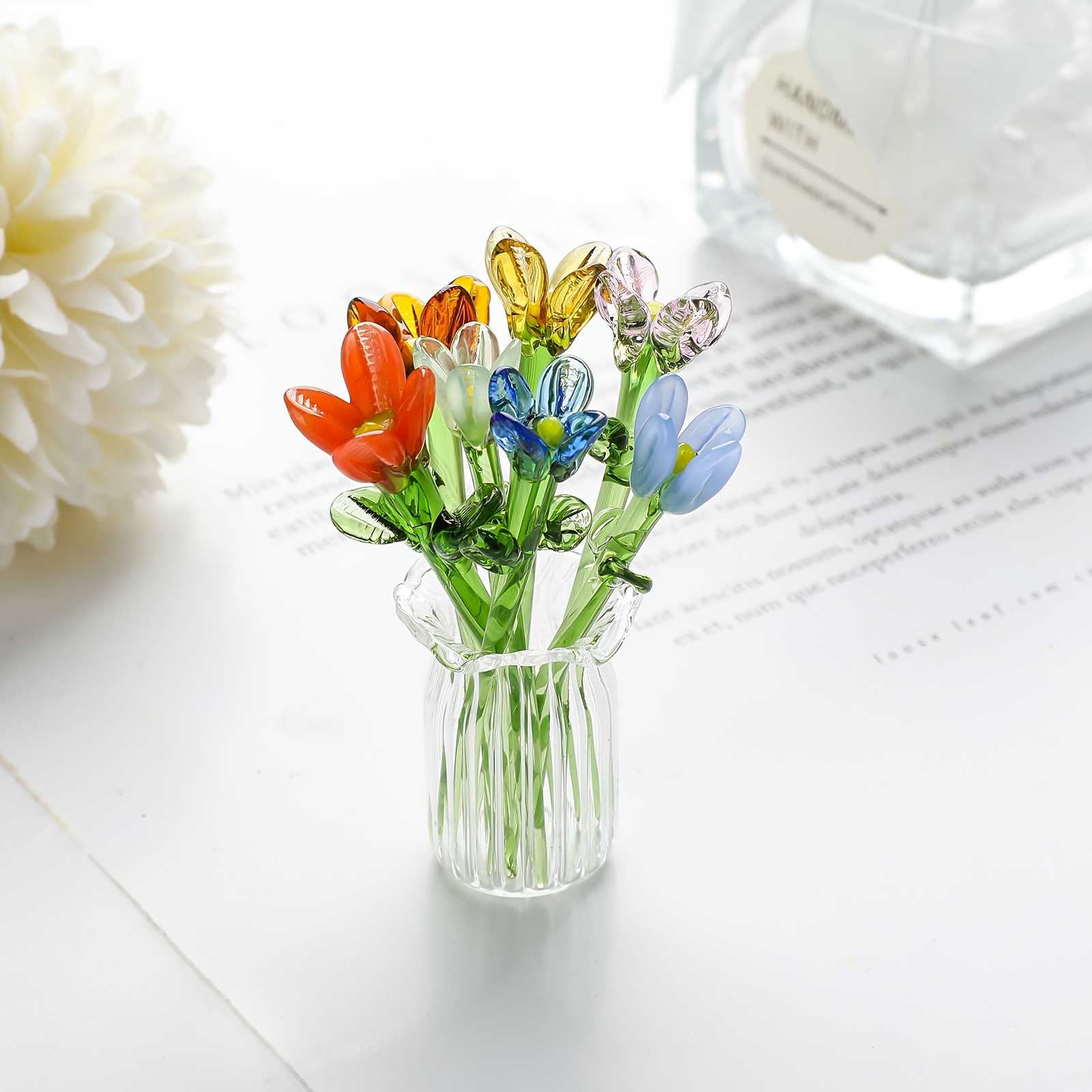 TEMU 8pcs Artificial Bouquet Flower Pot Potted Flower Bud Sun Catcher Statue, Courtyard Garden Decorations, Window Balcony Light Collection, Home