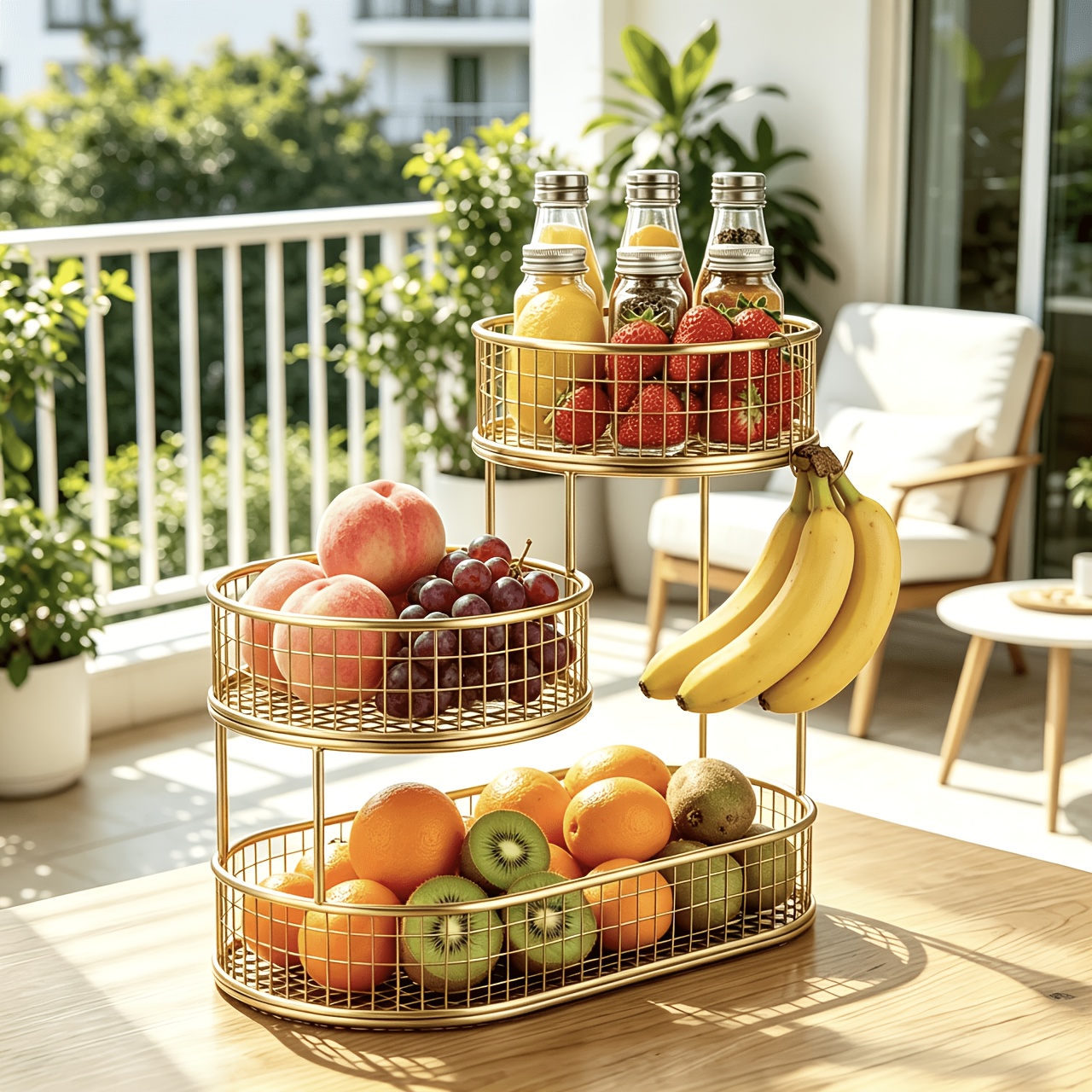 TEMU Large Capacity 3-tier Black Metal Fruit Basket, Kitchen Organization, Perfect For Fruits, Vegetables, Bread, Snacks