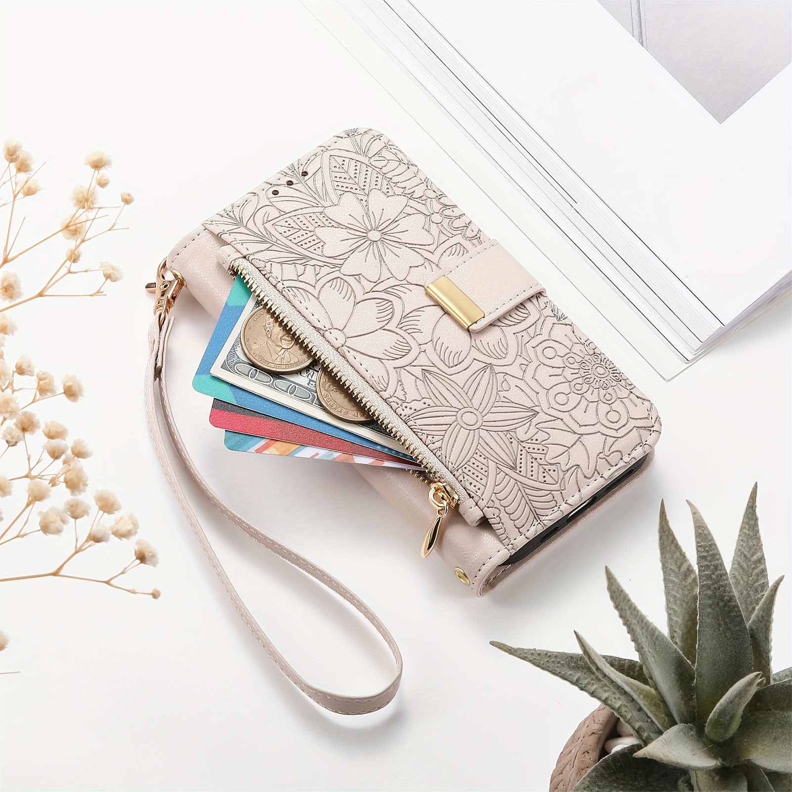 TEMU Phone Case: New Pattern Flip Cover Suitable For S25 Ultra Phone Case With Card Holder, Stand, S24 Fe Coin Purse, S25e Wrist Strap, Zipper Card