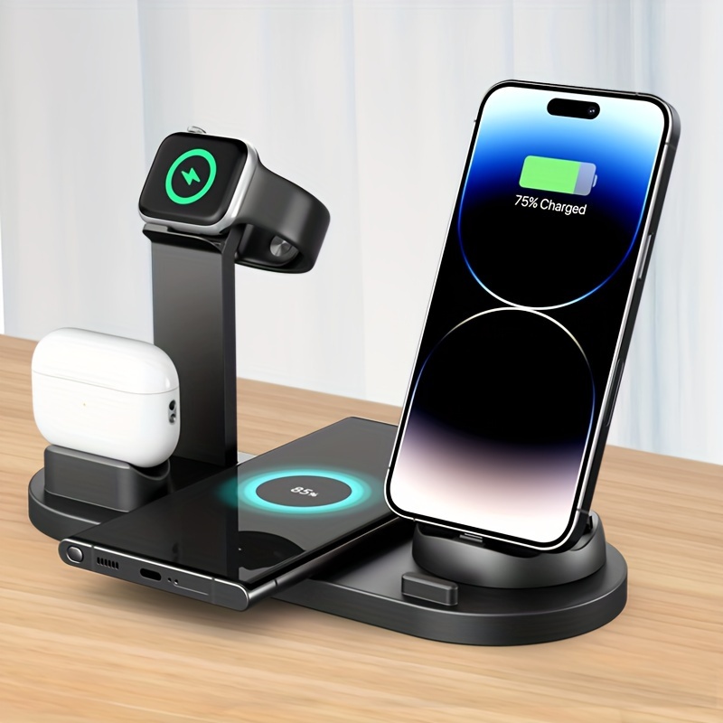 

6-in-1 Wireless Charging Station, 15w Fast Charge, Universal Usb Charger For /15/14/13/12/11/xr/x/, Samsung & Android Phones, Compatible With /3/2/1 & Apple Watch Ultra/se/10/9/8/7/6/5/4/3/2