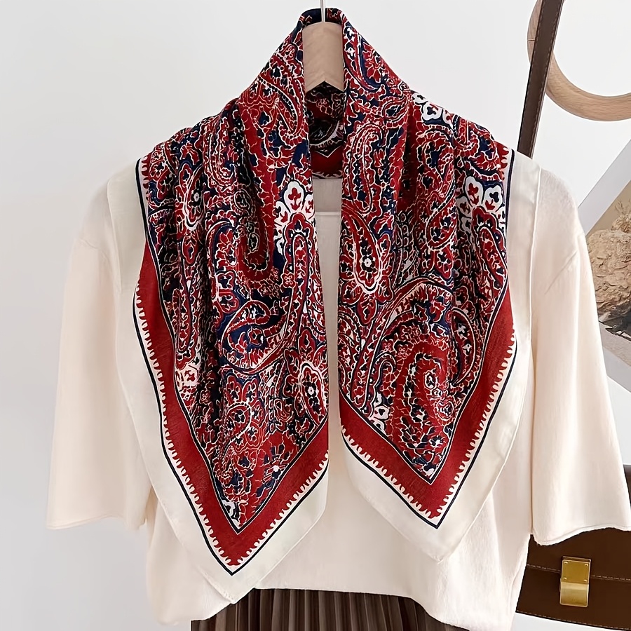 TEMU 1 Bufanda con Estampado de Paisley para Mujer, Bufanda Cuadrada de 70*70Cm, Moda, Versátil, Ropa Diaria, Adiciones Multifuncionales, Bufanda