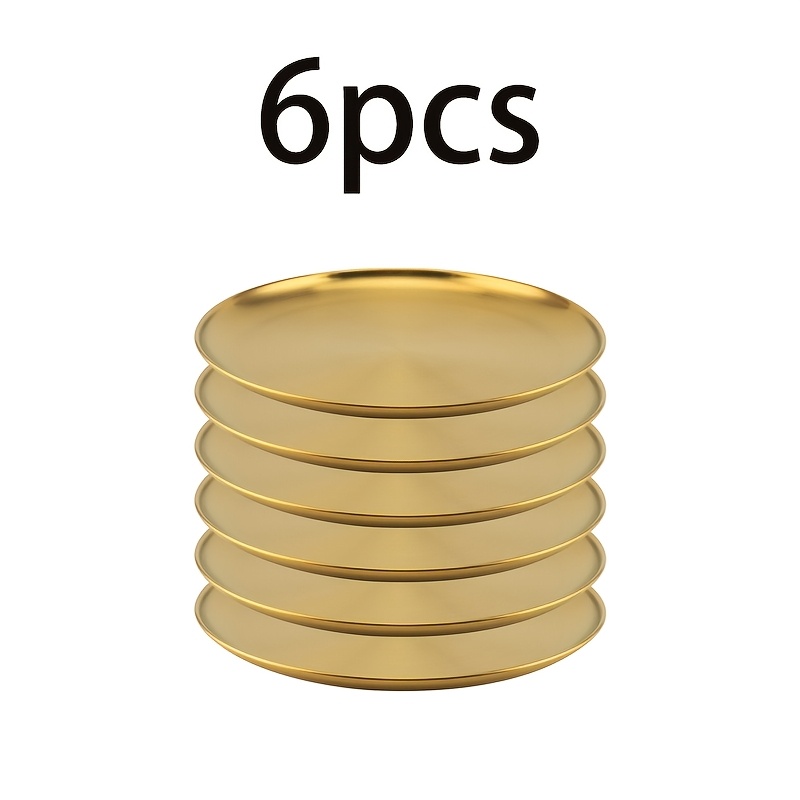 Image of Stainless Steel Tray Set Of 6, 17.45cm/23cm Gold Plated Appetizer Plate For Salad, Cooked Food, Bread Display, Dishwasher Safe Rustproof Home Kitchen, Party Buffet