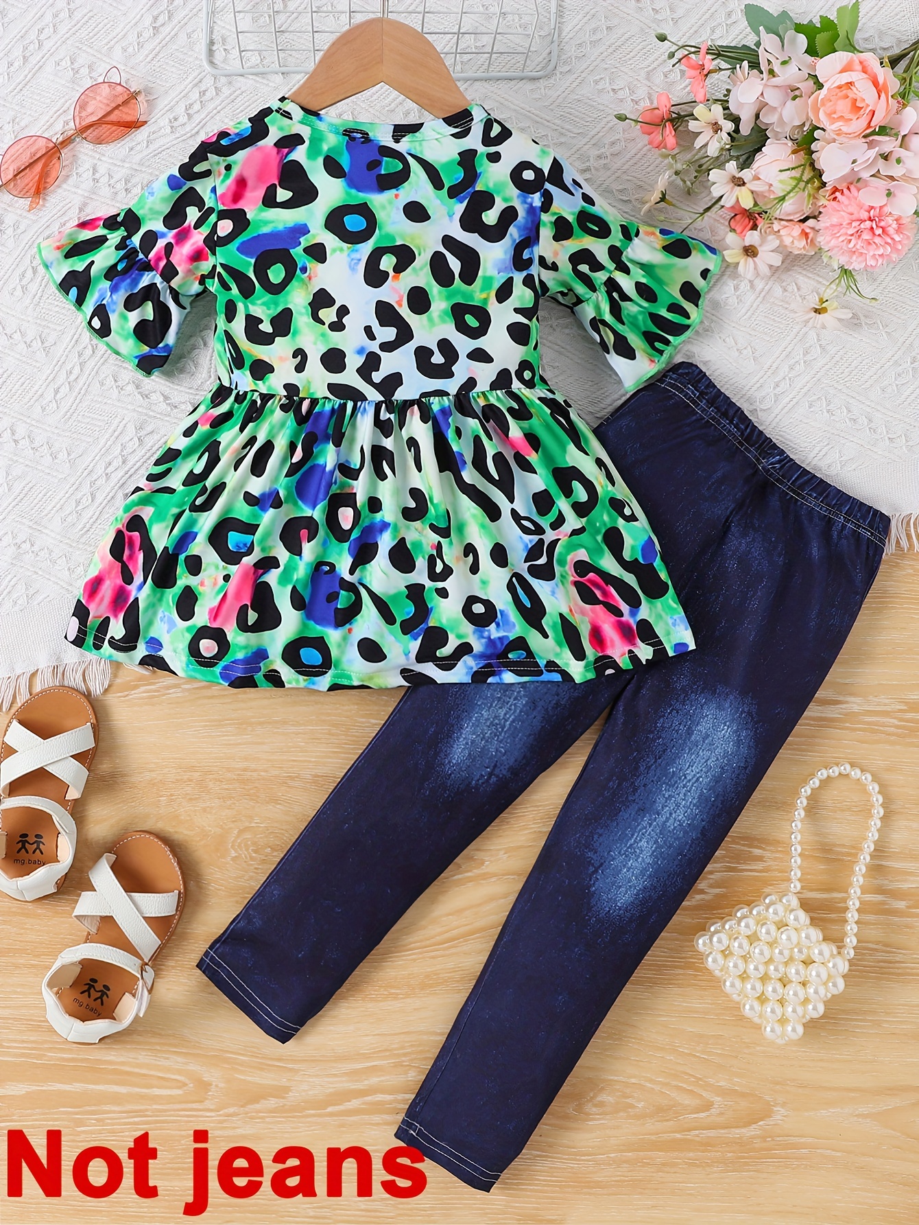 girls fashionable leopard print bell sleeve dress distressed - Temu