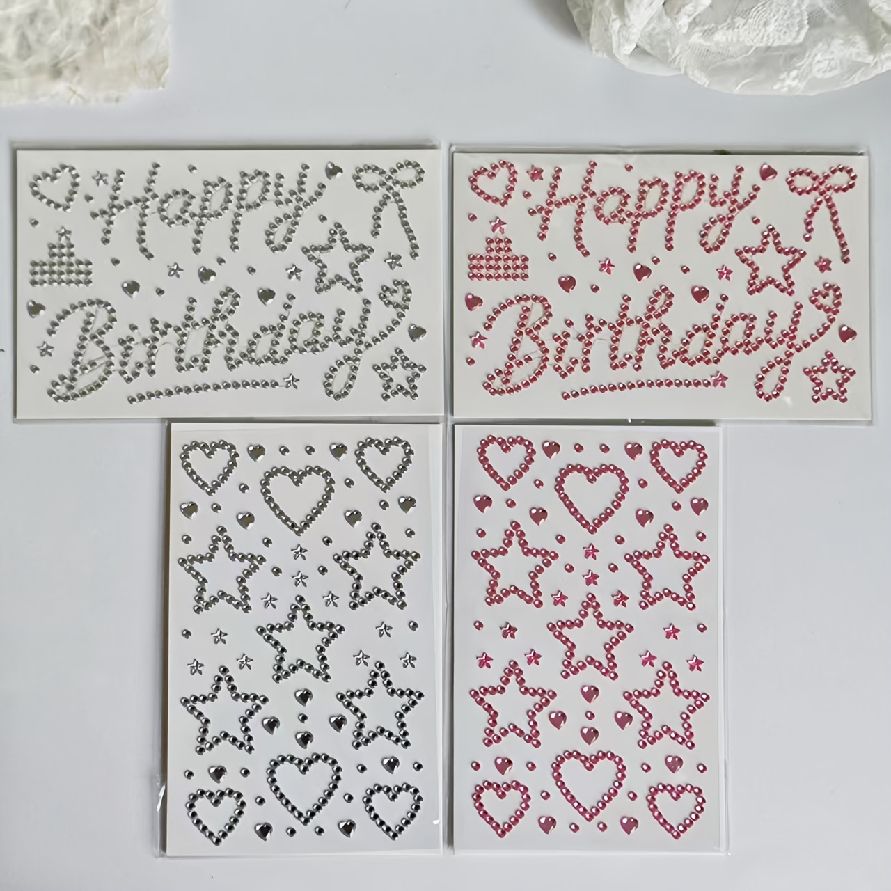 TEMU 4 Happy Birthday Shiny Silvery Rhinestone Stickers, English Sparkling Item Gift Decoration Stickers, Face Stickers, Stage Costume Pink Stickers,