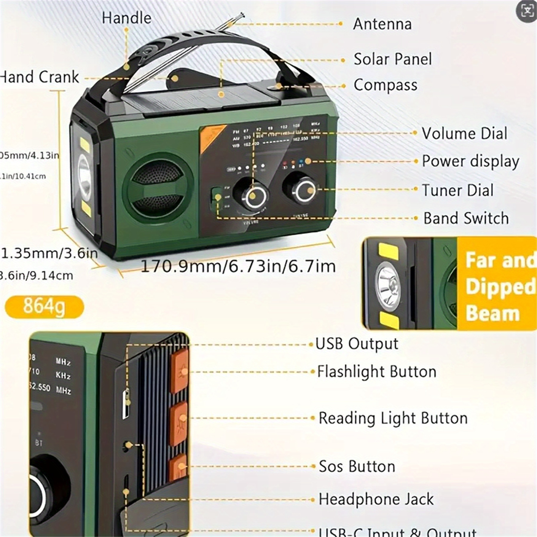 20000Mah Hand Crank Emergency Radio, SW/NOAA/AM/FM Weather Radio, Solar Powered Hand Crank Charger with Big Battery Powered, Portable, Cellphone Charge, SOS, Flashlight for Emergency/Home