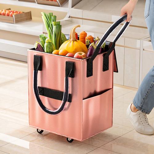 16 gallon extra large rolling grocery bag with wheels 60l heavy duty foldable shopping cart waterproof thickened material travel tote metallic rose silver multi functional utility bag
