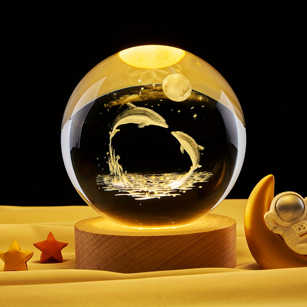 3d Crystal Ball Dolphin Design ( Diameter) Led Light Wooden - Temu