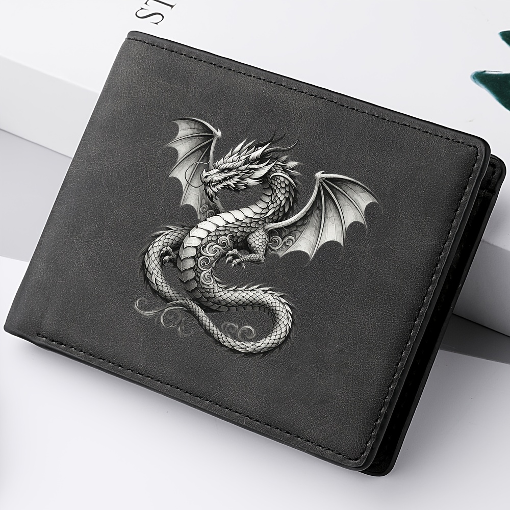 TEMU 1 Men's Vintage Dragon Print Wallet, Multi-functional Credit Card Holder And Travel Coin Purse, An Ideal Gift For