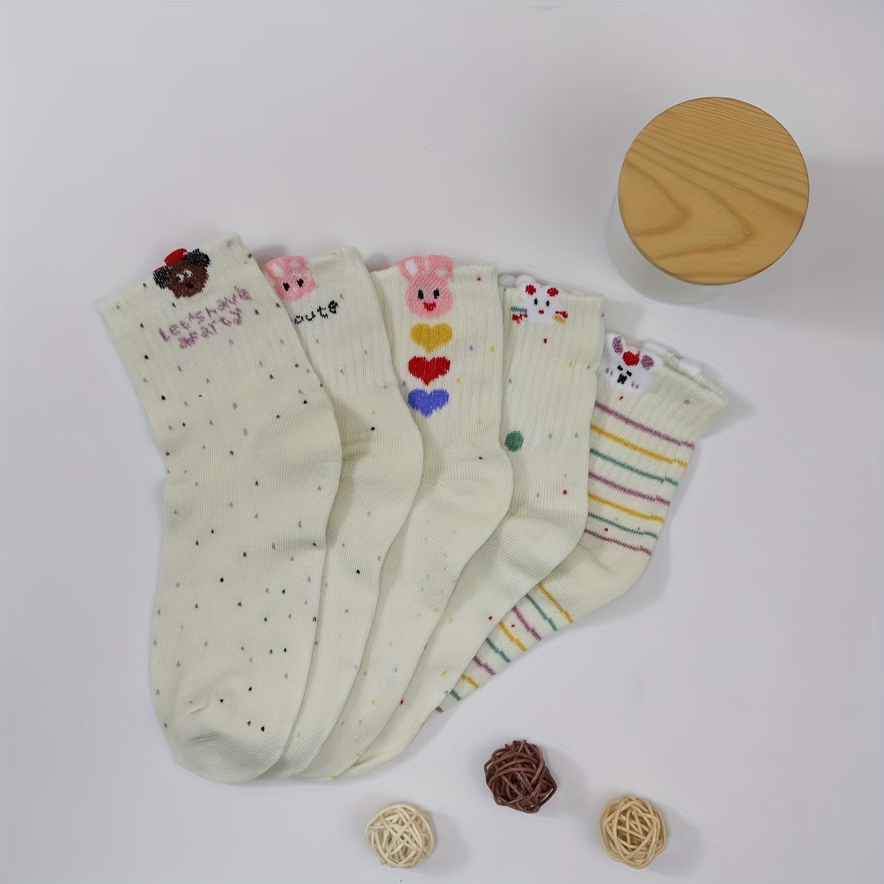 5-pack Comfortable Fashion Casual Versatile Cute Cartoon Animal Rabbit Puppy Mid-calf Socks